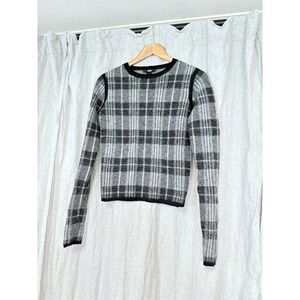 PAIGE Womens Grey Black Plaid Alpaca Wool Blend Long Sleeve Sweater Size XS